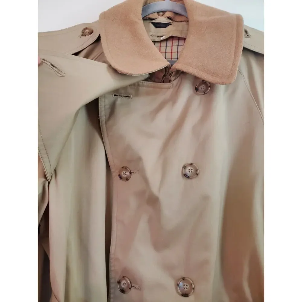 Classic Belted Trench Rain Coat Tan w/ Check Plaid Lining, Men's Size XL (40)